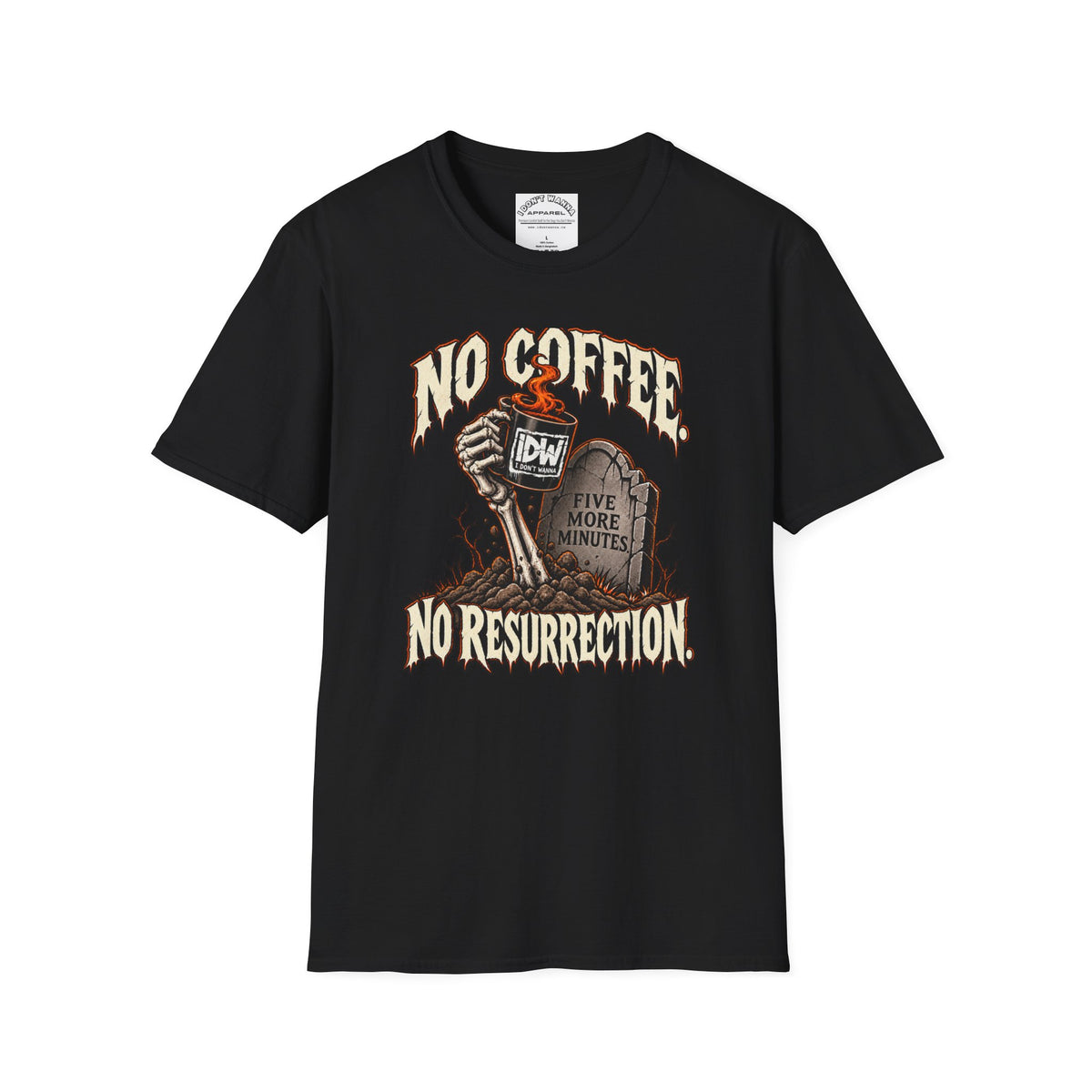 Halloween Coffee T-Shirt — “No Coffee. No Resurrection.” Gothic Graveyard Design