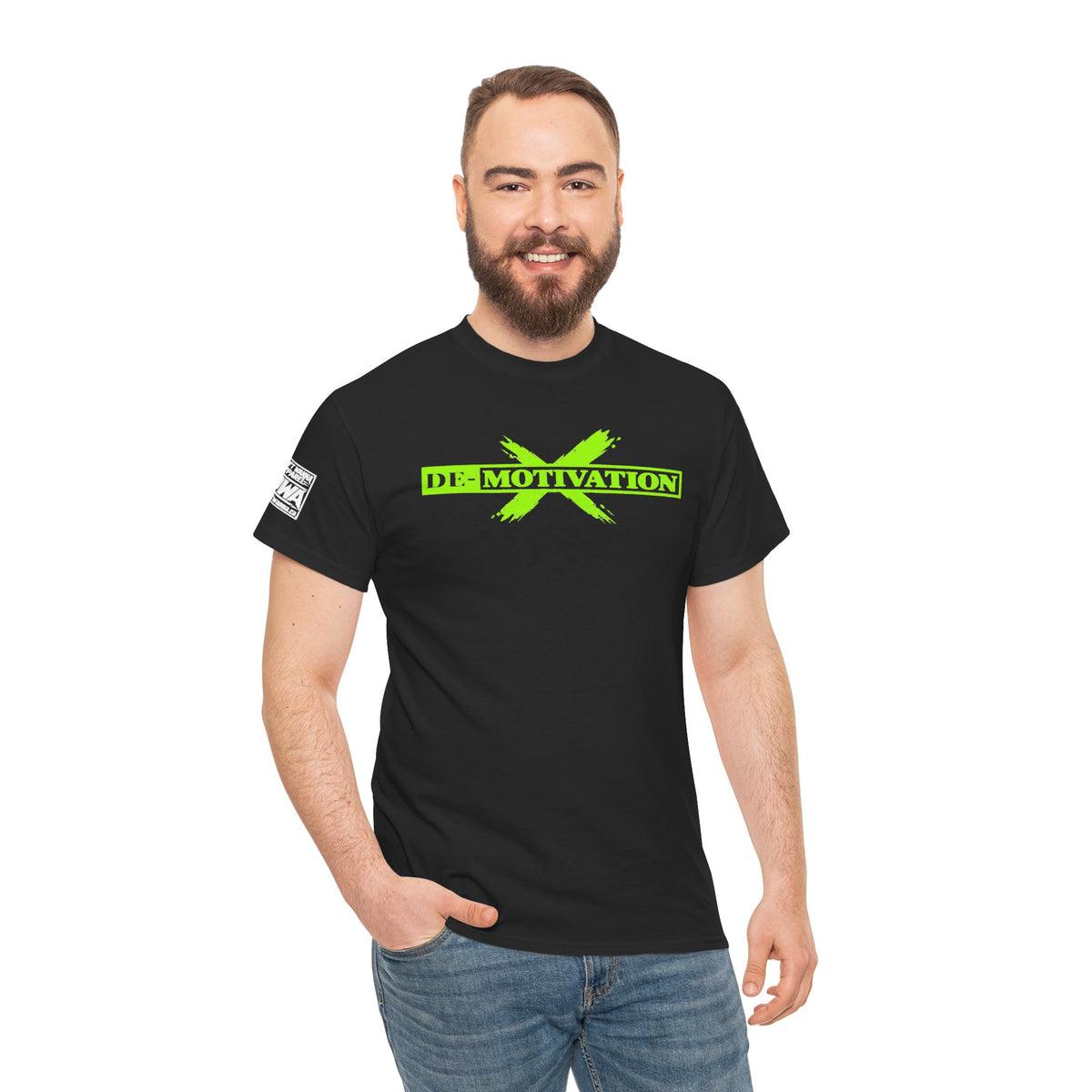 De-Motivation Neon Green Graphic Tee — “We Got Two Words… Don’t Wanna”
