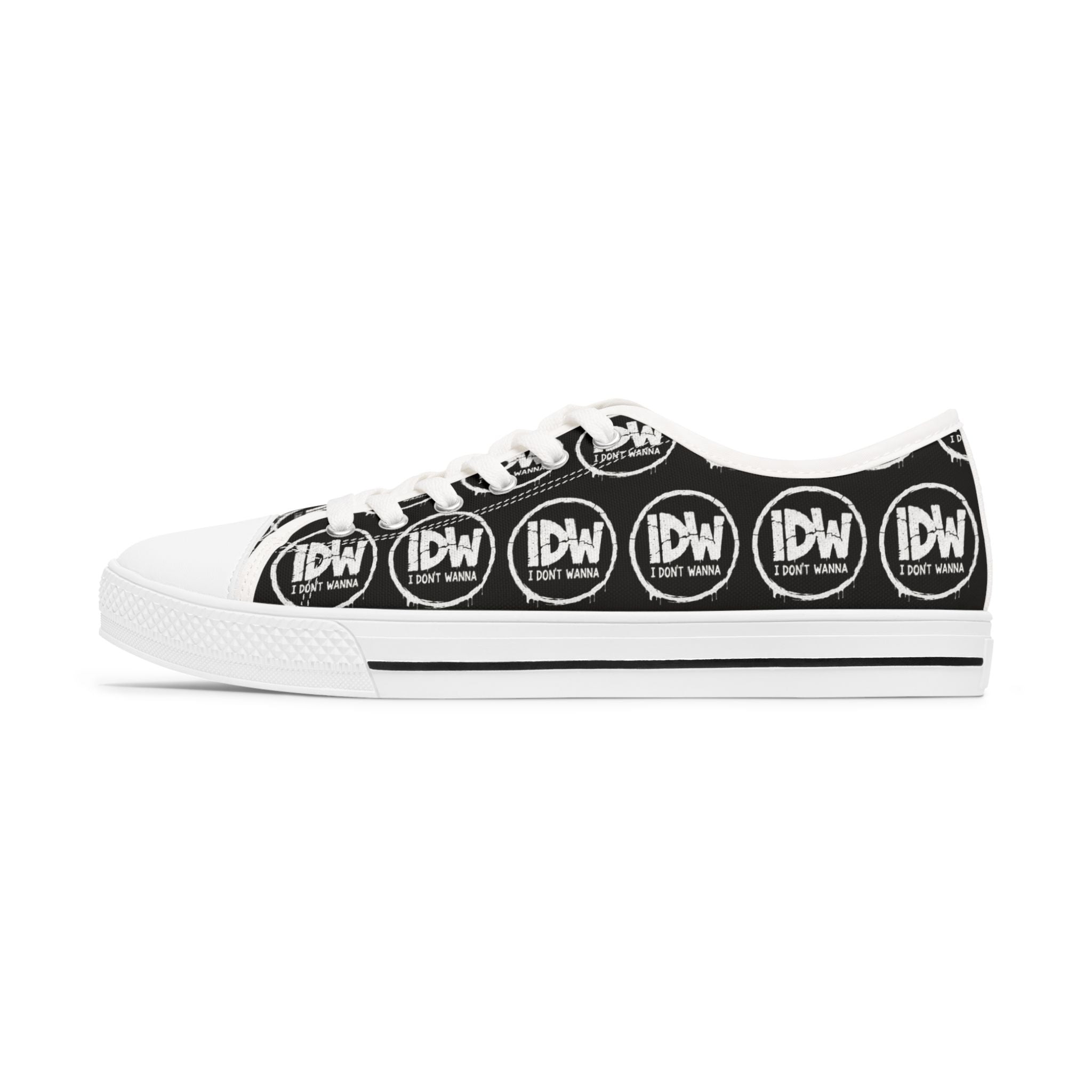 Women's Low Top Sneakers — Black Repeating 'IDW I Don't Wanna' Logo Design