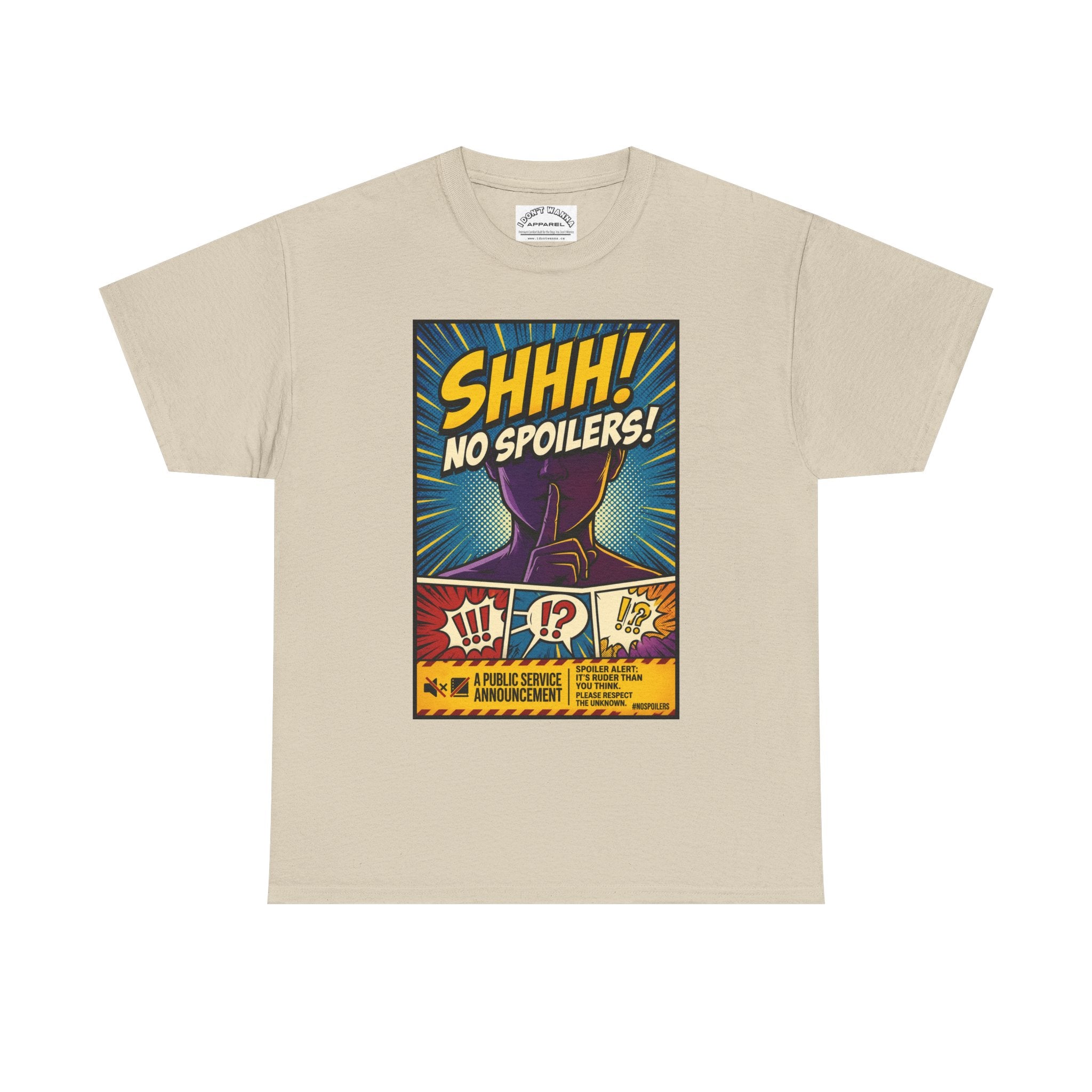No Spoilers Graphic Tee — "SHHH! No Spoilers!" Comic-Style T-Shirt