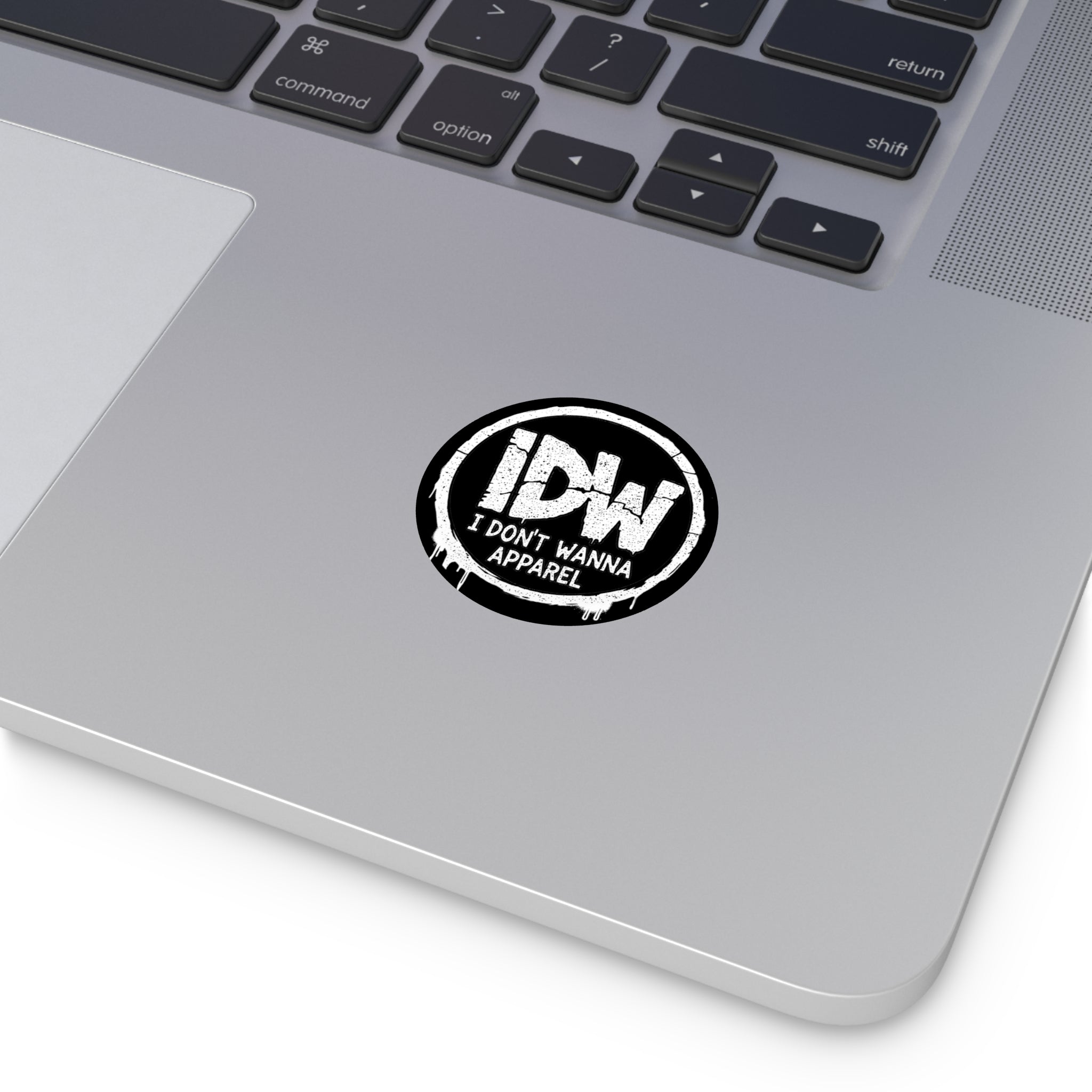 Round Vinyl Sticker — IDW "I Don't Wanna Apparel" Black Graffiti Logo