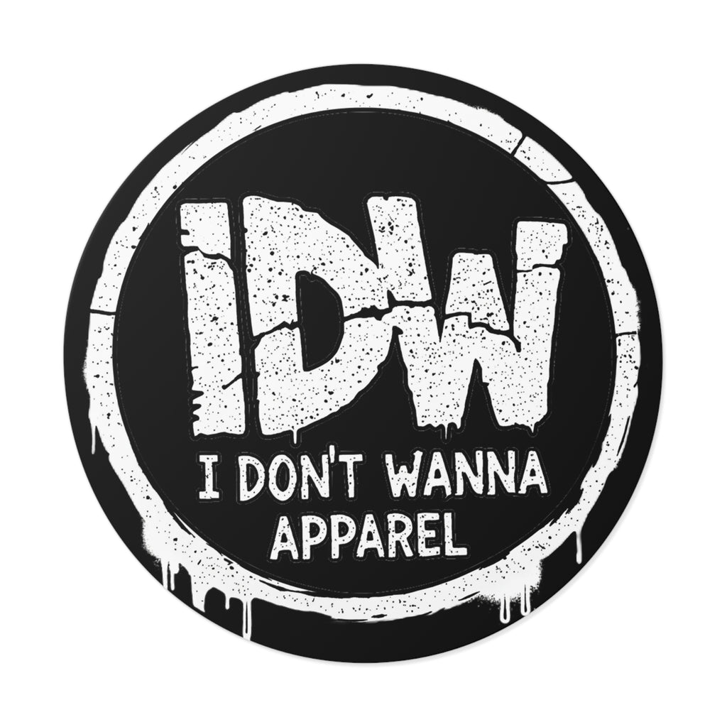 Round Vinyl Sticker — IDW "I Don't Wanna Apparel" Black Graffiti Logo