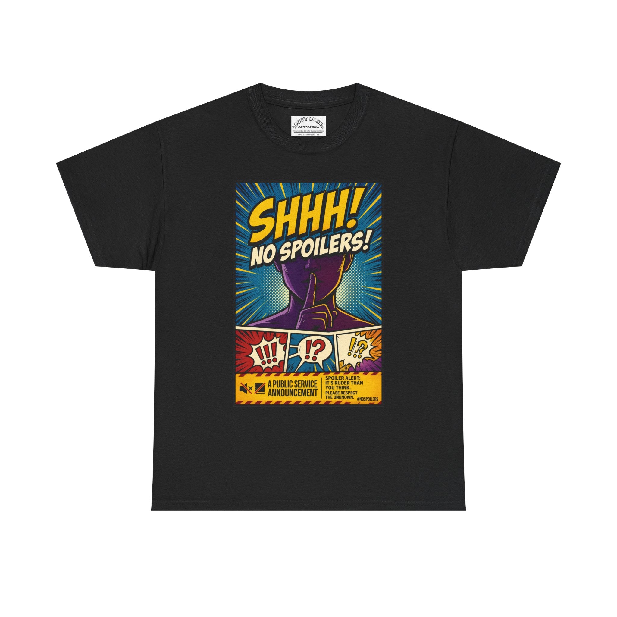 No Spoilers Graphic Tee — "SHHH! No Spoilers!" Comic-Style T-Shirt