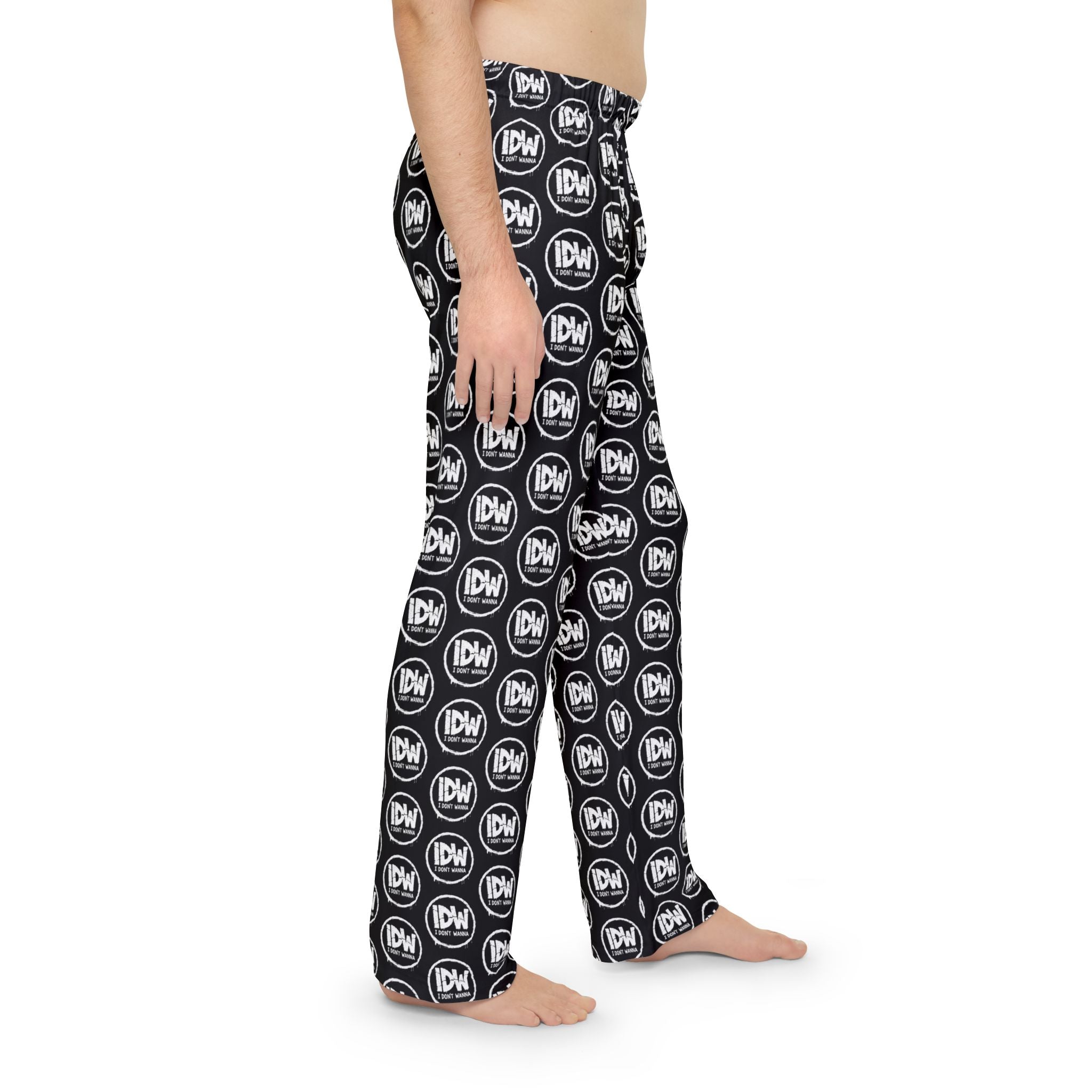 Don't Wanna Men’s Pajama Pants – Black & White IDW Pattern