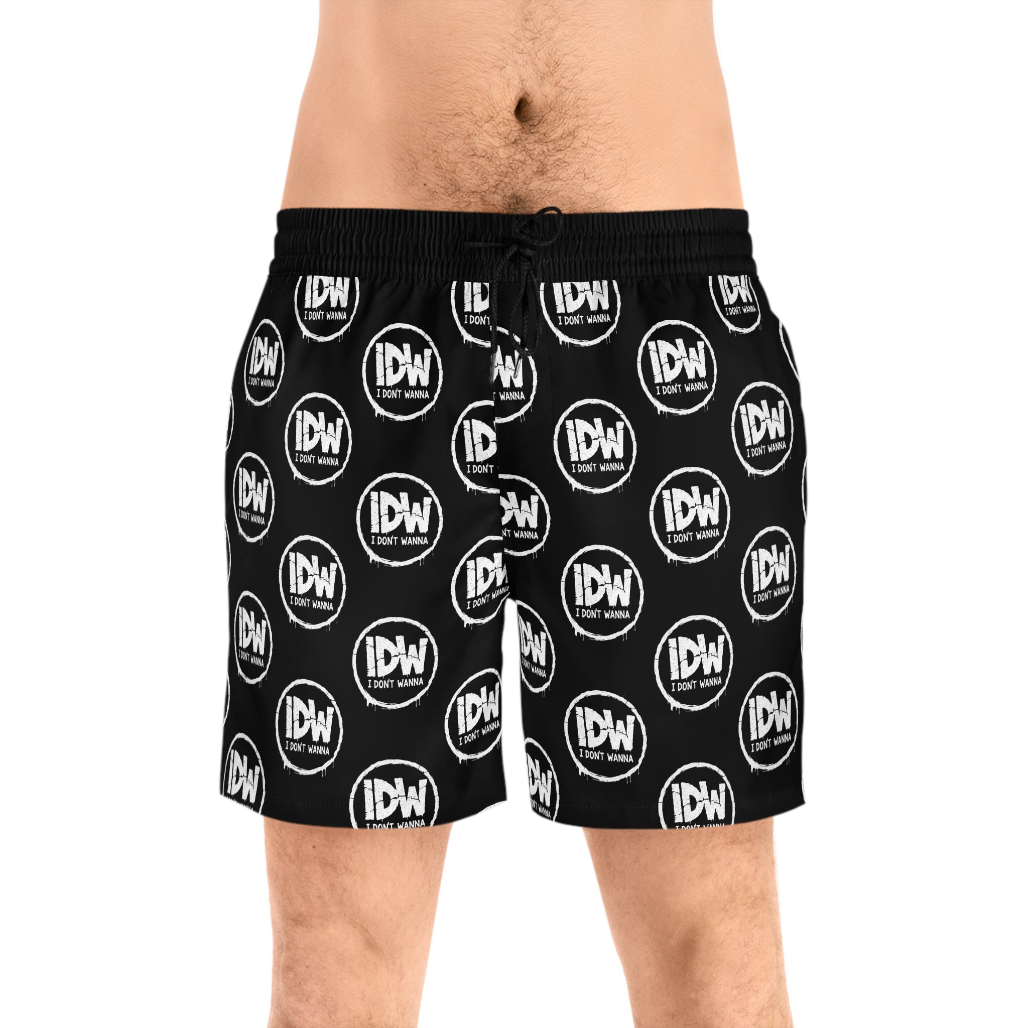 IDW Logo Black Swim Shorts — Men's Mid-Length Beach Trunks