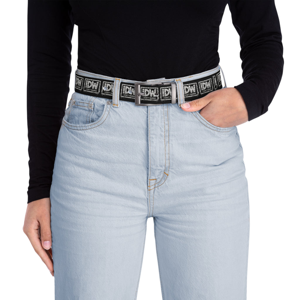 IDW Logo Print Belt — Black & White Graphic Casual Belt with Repeating IDW Emblem
