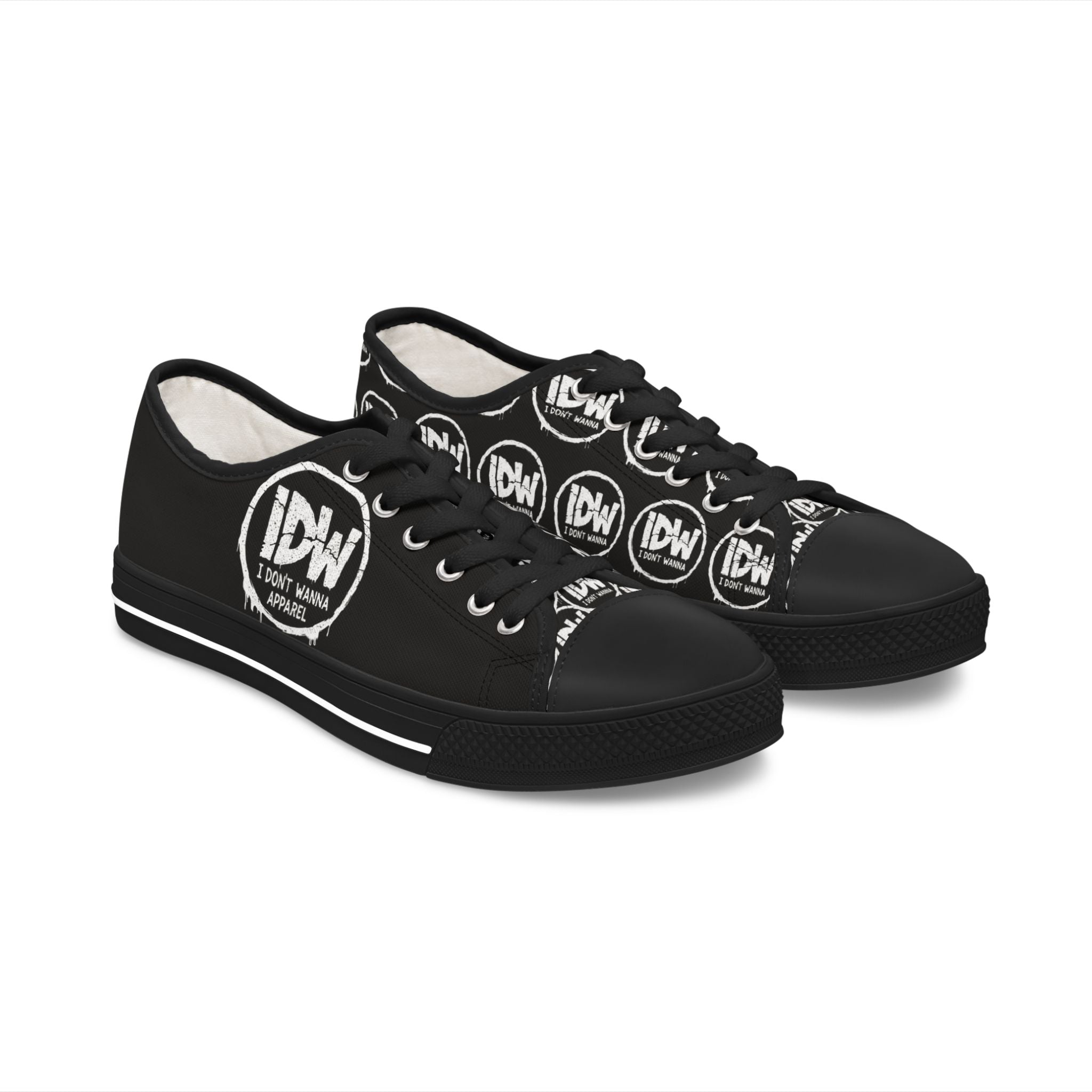 Women's Low Top Sneakers — Black Repeating 'IDW I Don't Wanna' Logo Design