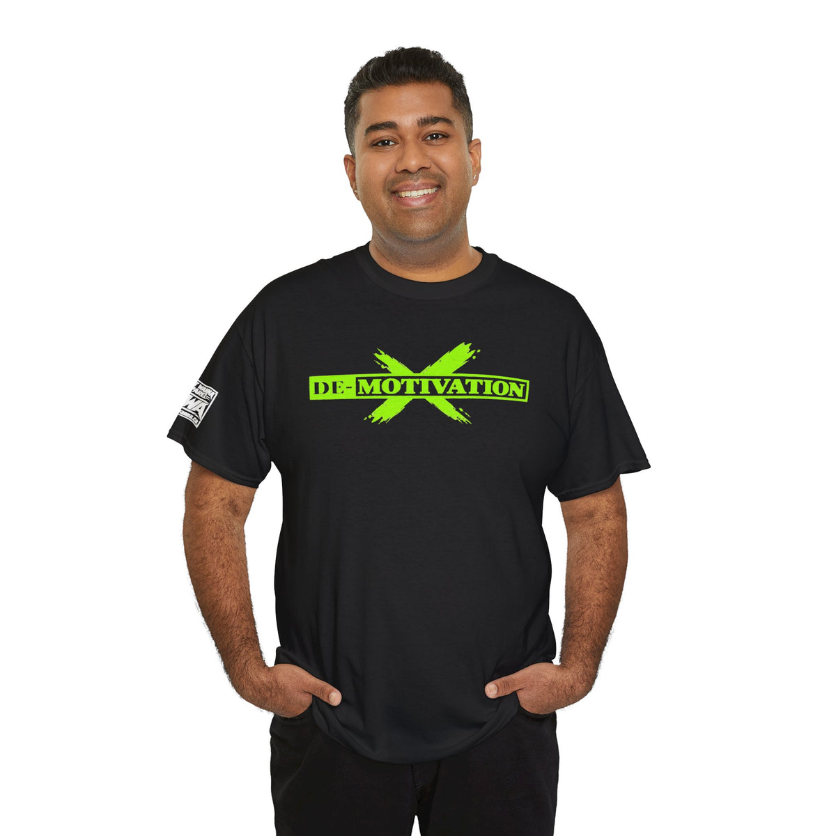 De-Motivation Neon Green Graphic Tee — “We Got Two Words… Don’t Wanna”