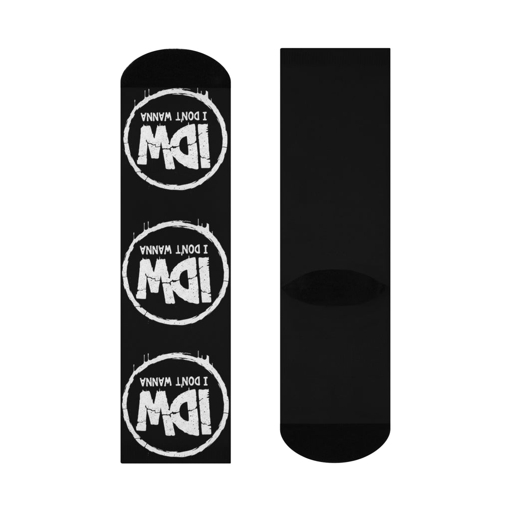 Cushioned Crew Socks — Black “IDW I Don’t Wanna” Logo Comfort Socks