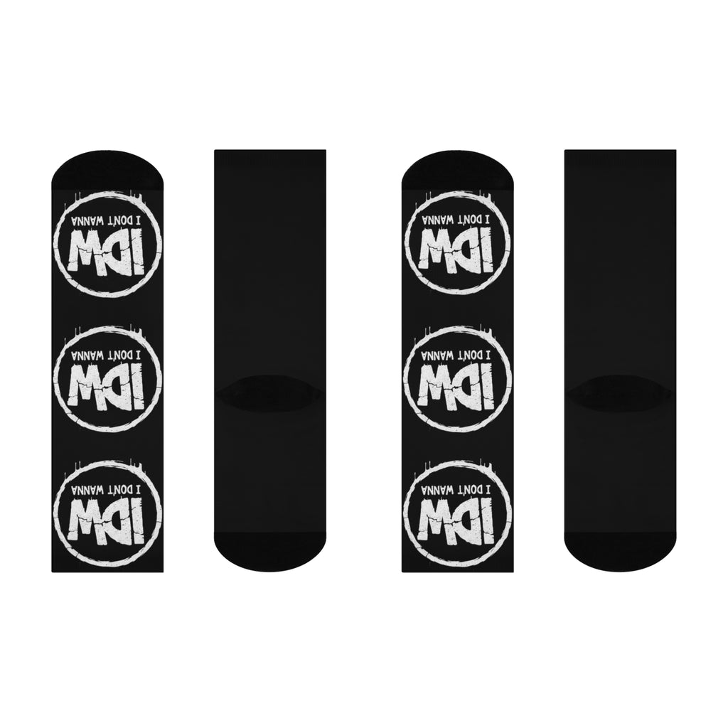 Cushioned Crew Socks — Black “IDW I Don’t Wanna” Logo Comfort Socks