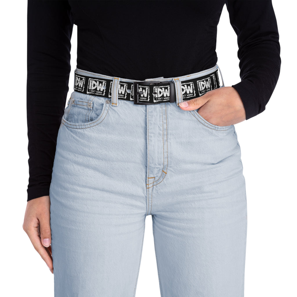 IDW Logo Print Belt — Black & White Graphic Casual Belt with Repeating IDW Emblem