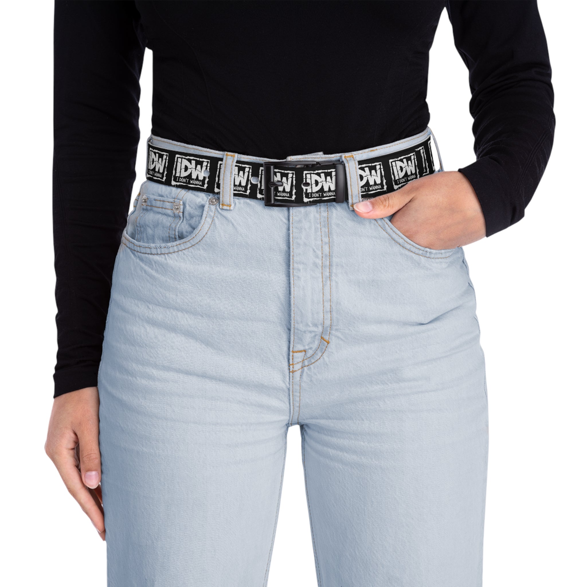 IDW Logo Print Belt — Black & White Graphic Casual Belt with Repeating IDW Emblem