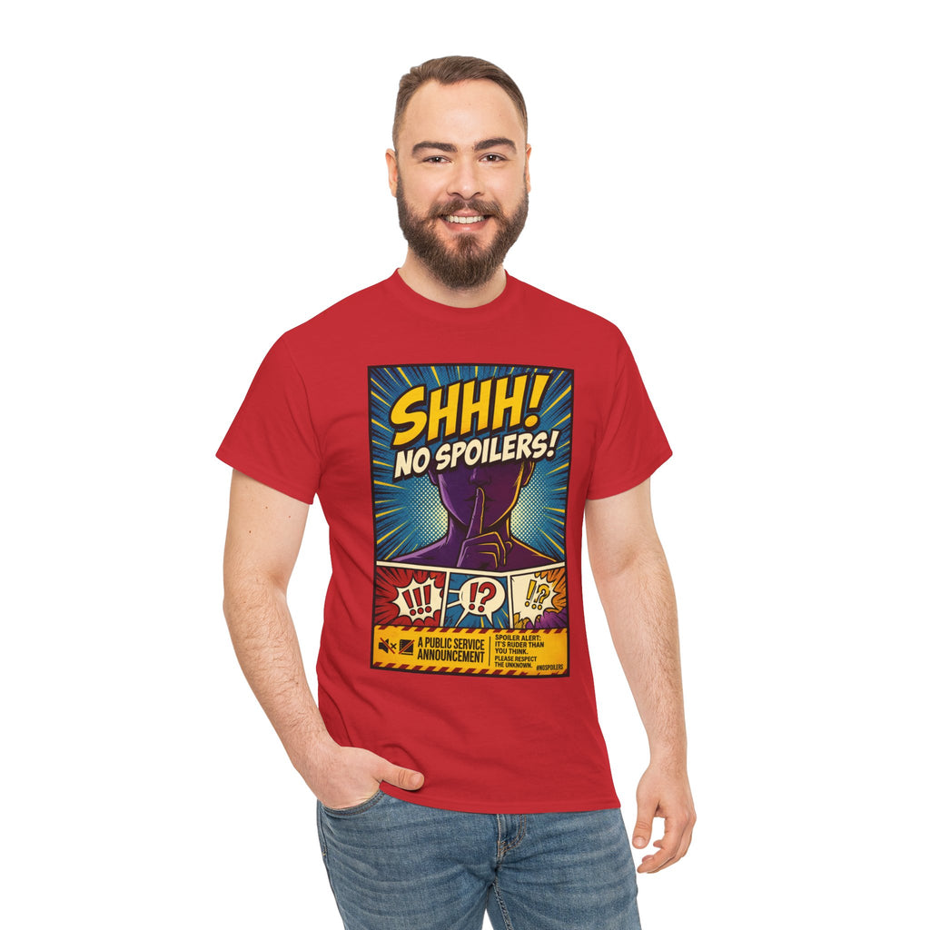 No Spoilers Graphic Tee — "SHHH! No Spoilers!" Comic-Style T-Shirt