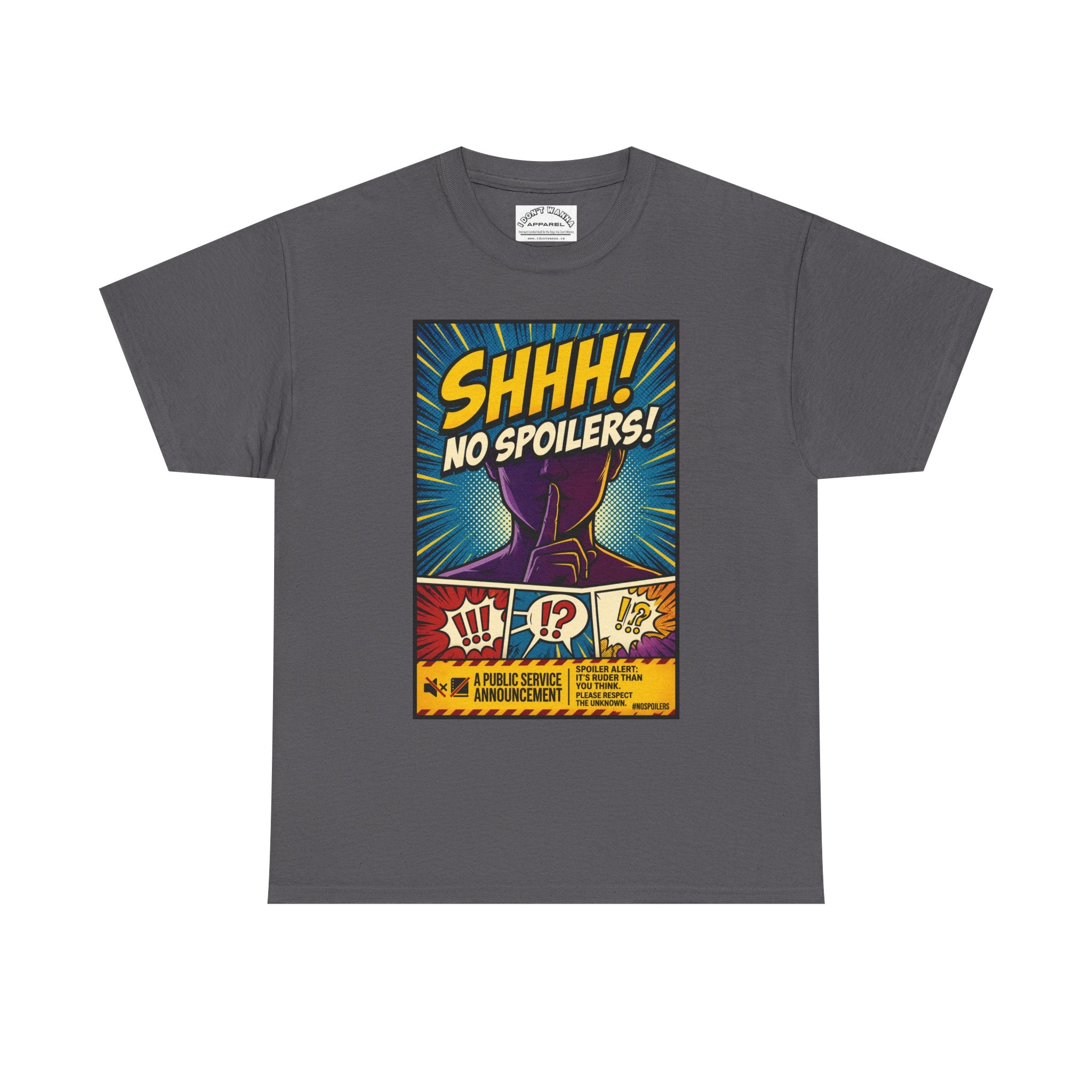 No Spoilers Graphic Tee — "SHHH! No Spoilers!" Comic-Style T-Shirt