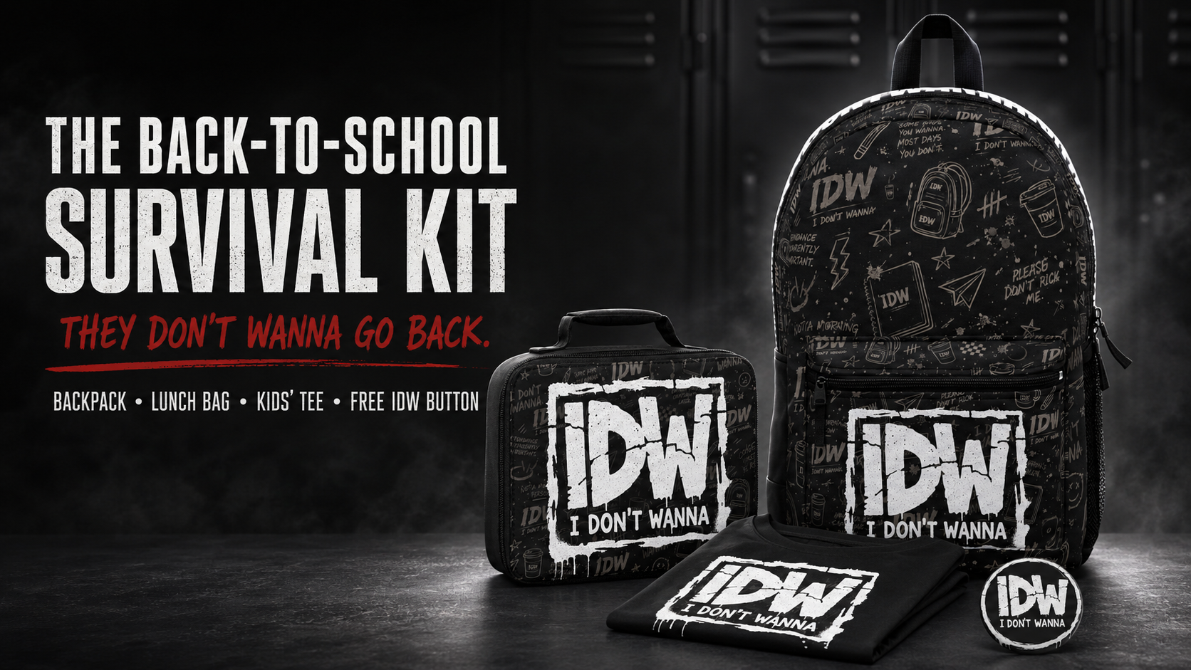 IDW Back-To-School Survival Kit - Backpack, Lunch Bag, Kids Tee, and Free IDW Button